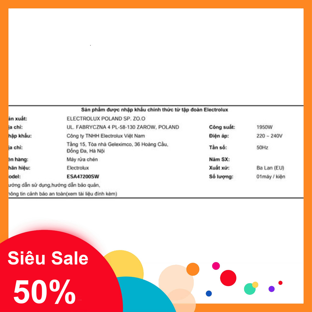 nhắn shop nhận voucher_ ESA47200SW Máy rửa bát độc lập Electrolux ESA47200SW mới 2025 có lắp đặt _mi