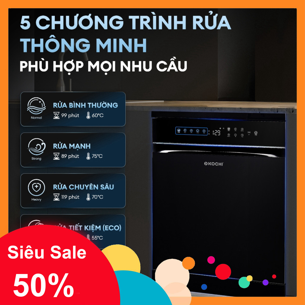 nhắn shop nhận voucher_ [Free lắp đặt] Máy rửa chén bát 16 bộ KOCHI S600  5 trục phun áp suất cao  R