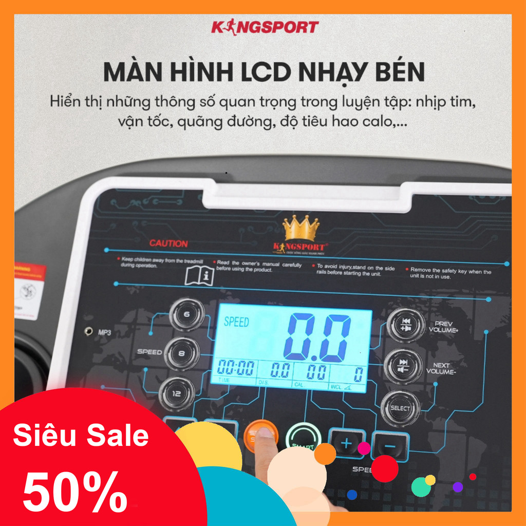 nhắn shop nhận voucher_ [KOL] Máy chạy bộ KINGSPORT BK8000 Pro đa năng, tốc độ tối đa 14km/h, có đai