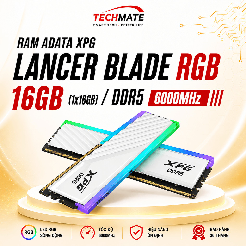 RAM DESKTOP ADATA DDR5 XPG Lancer Blade RGB 16GB (1x16GB) 6000MHz - HÀNG CHÍNH HÃNG - BH 60 THÁNG