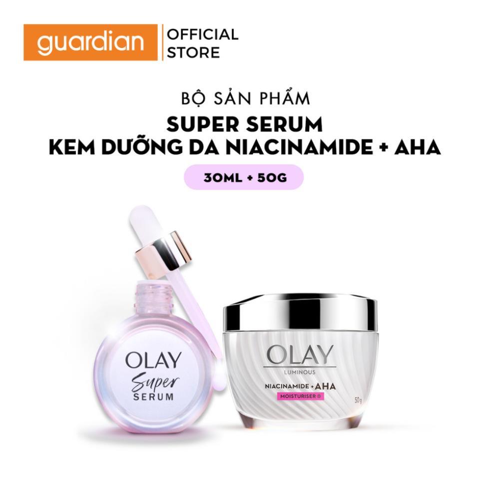 Combo Serum Olay Super Serum Firms Brightens Hydrates 30Ml & Kem Dưỡng Olay Niacinamide + AHA 50Gr
