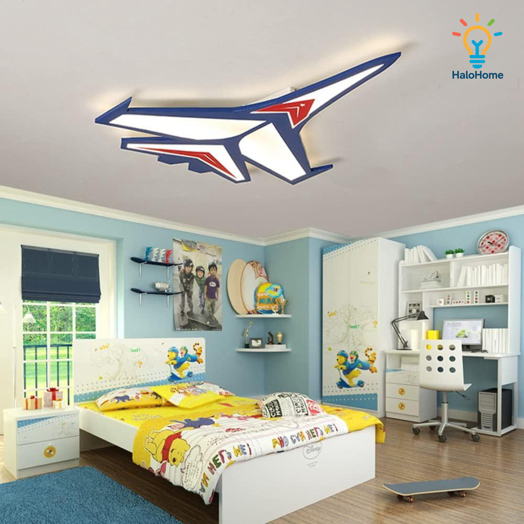 Đèn trần phòng ngủ cho bé trai hình máy bay phản lực MN100 - ánh sáng dịu nhẹ, không làm ảnh hưởng đ