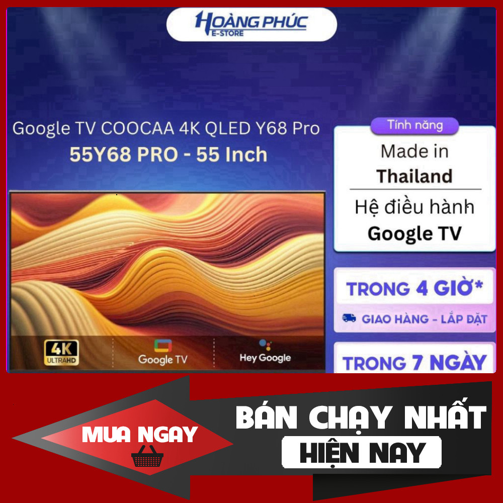 Google TV COOCAA 4K QLED Y68 55 inch Full HD Toàn Quốc Thiết bị xem truyền hình trực tuyến đa phương