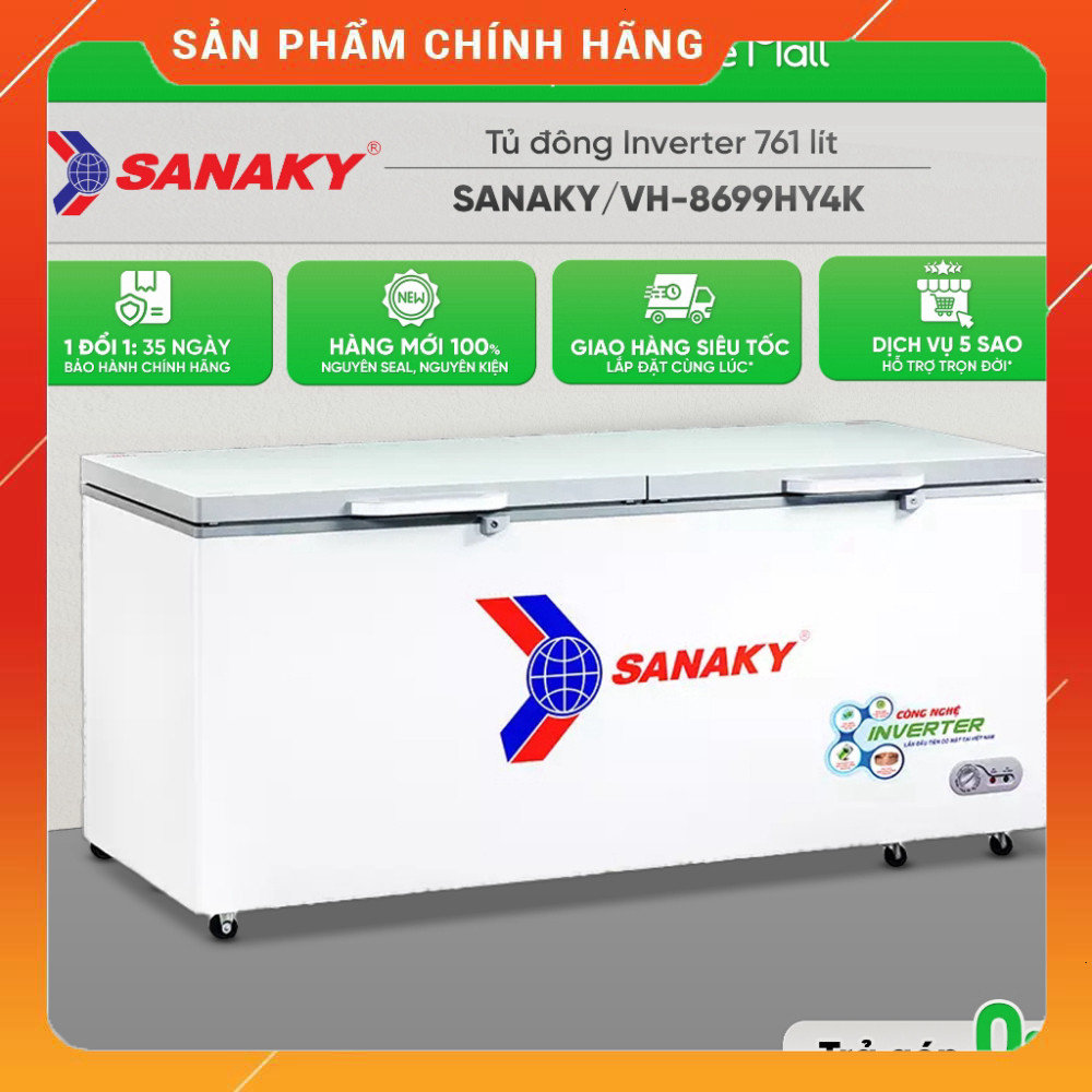 Sale Tủ Đông Sanaky Inverter 761 Lít VH-8699HY4K Tích Hợp Công Nghiệp Tiết Kiệm Điện Miễn phí lắp đặ