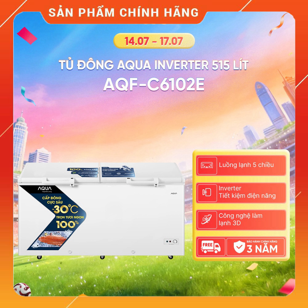 Sale Tủ Đông Aqua Inverter 515 Lít AQF-C6102E 3 Khay Tiết Kiệm Điện Miễn phí lắp đặt.