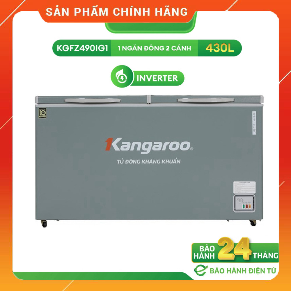Sale Tủ đông Inverter Kangaroo 430 lít KGFZ490IG1 Thiết kế 1 ngăn 2 cánh Tiết kiệm Điện Bảo Hành 5 N