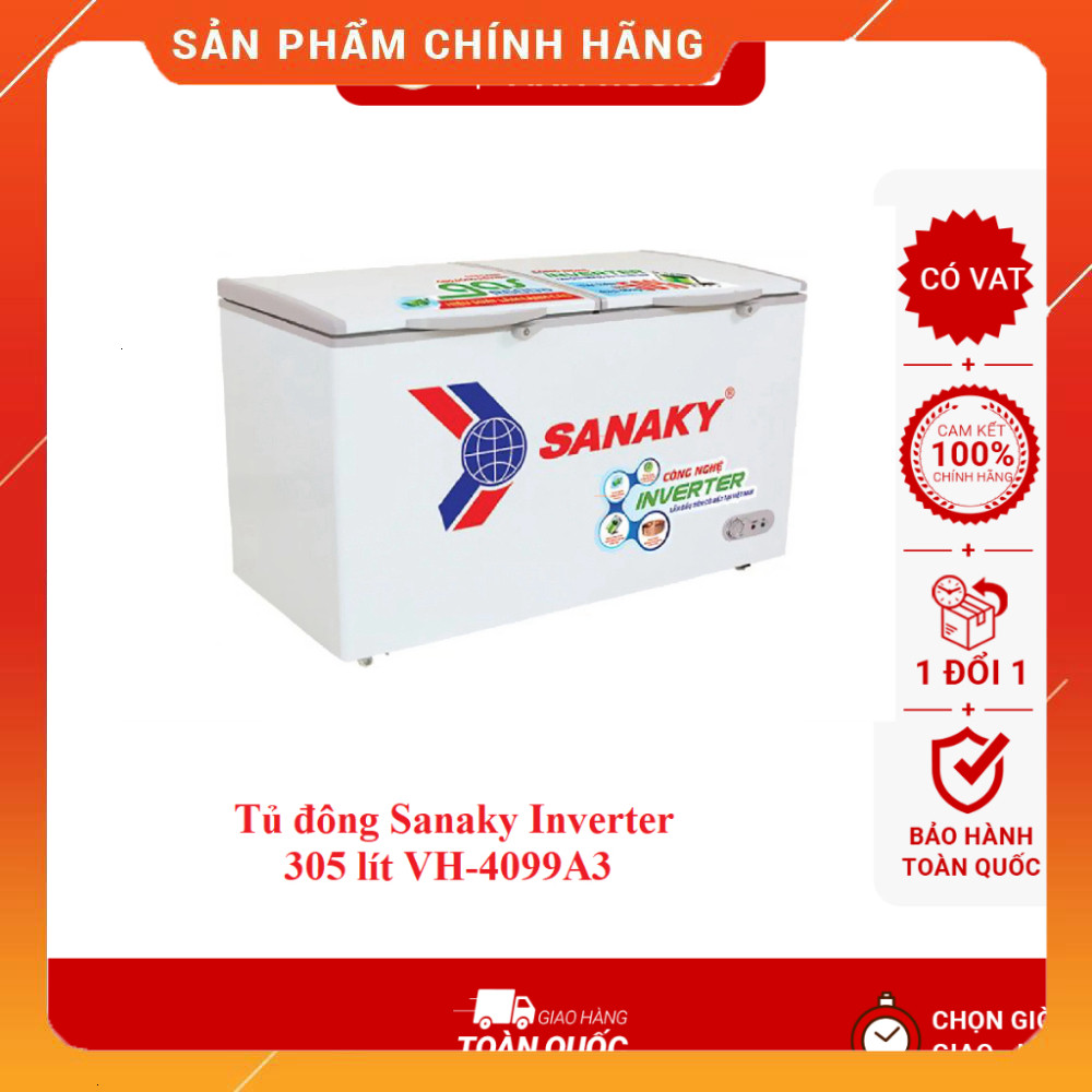 Sale Tủ đông Sanaky 305L Inverter VH-4099A3 Tủ đông Gia Đình Lớn Bảo Hành 24 Tháng Miễn phí lắp đặt.