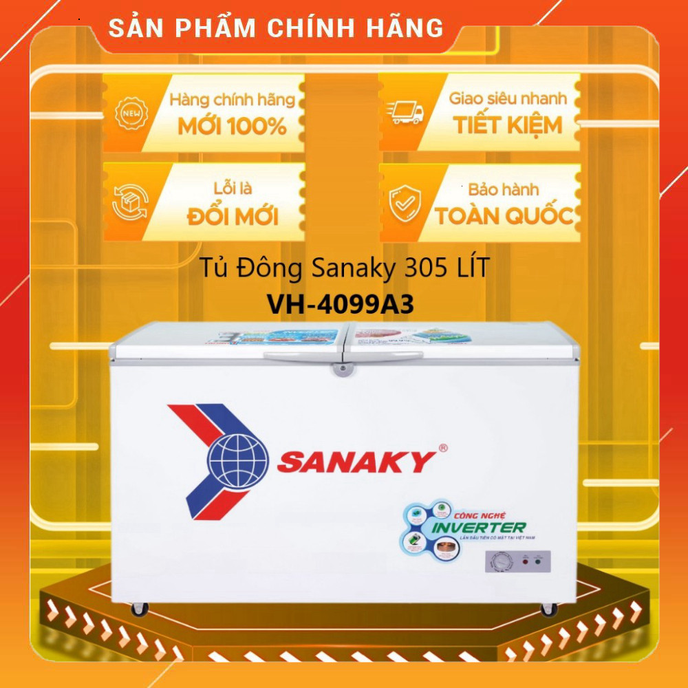 Sale Tủ Đông Sanaky VH-4099A3 4.5kg/24h,305L 2 Cánh Tiết Kiệm Điện Miễn phí lắp đặt.