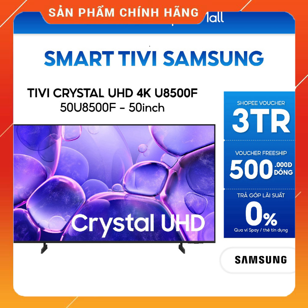 Sale  50inch Màn Hình Crystal 4K UHD Tiết Kiệm Điện Samsung Smart Tivi 50U8500F Miễn phí lắp đặt.