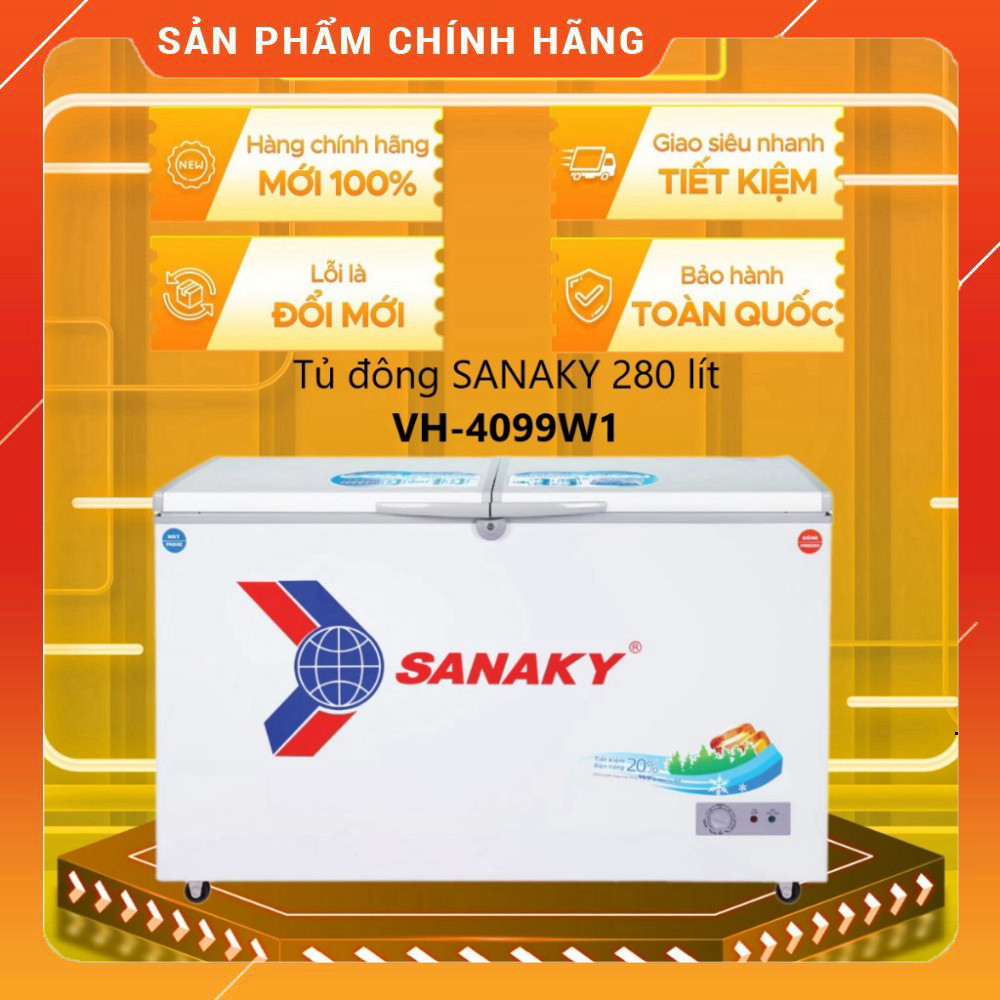 Sale Tủ Đông Sanaky 280L VH-4099W1 Công Nhiệt 1 Ngăn 1 Mát, Tủ Chuyên Dụng Cũng Hương Miễn phí lắp đ