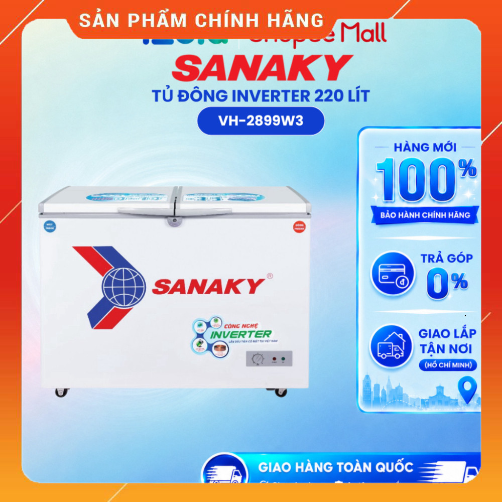 Sale Tủ Đông Sanaky Inverter 220 lít VH-2899W3 Nhiệt Lượng Cao Bảo Quản Thực Phẩm Tốt Miễn phí lắp đ