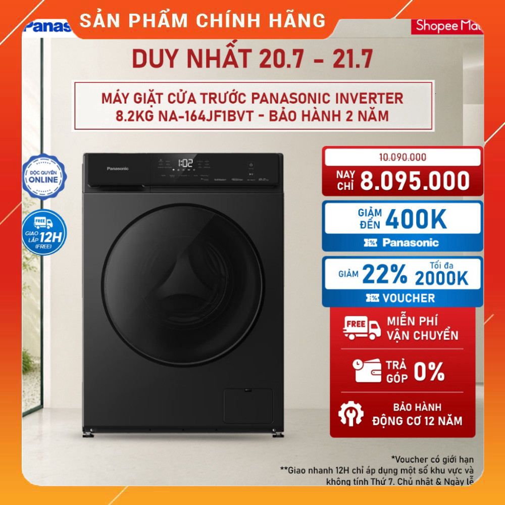 Sale Máy Giặt Cửa Trước Panasonic Inverter 8.2KG NA-164JF1BVT Tăng Cường Cửa Đục 1000 Cycles Giúp Gi