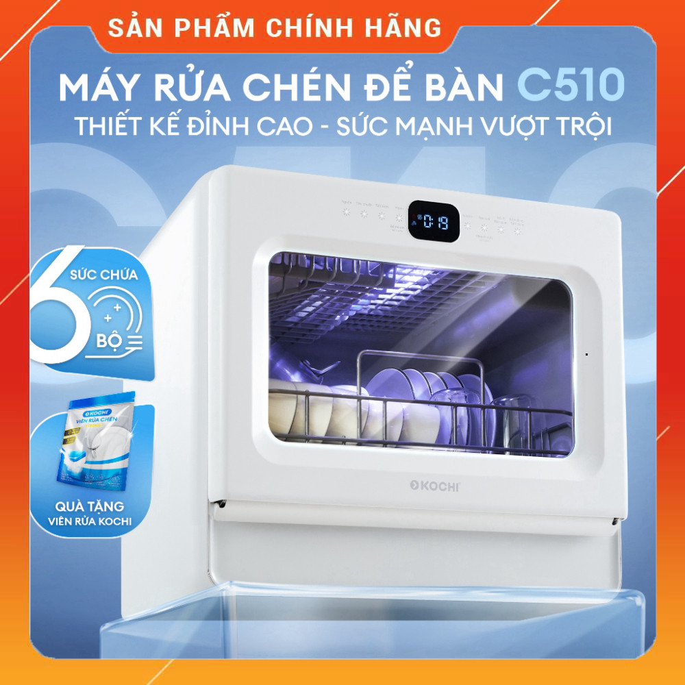 Sale Máy Rửa Chén Để Bàn KOCHI C510 6 Bộ Chuyên Nghiệp Sấy PTC Rửa Nóng 75°C Tiết Kiệm Chất Lượng Mi