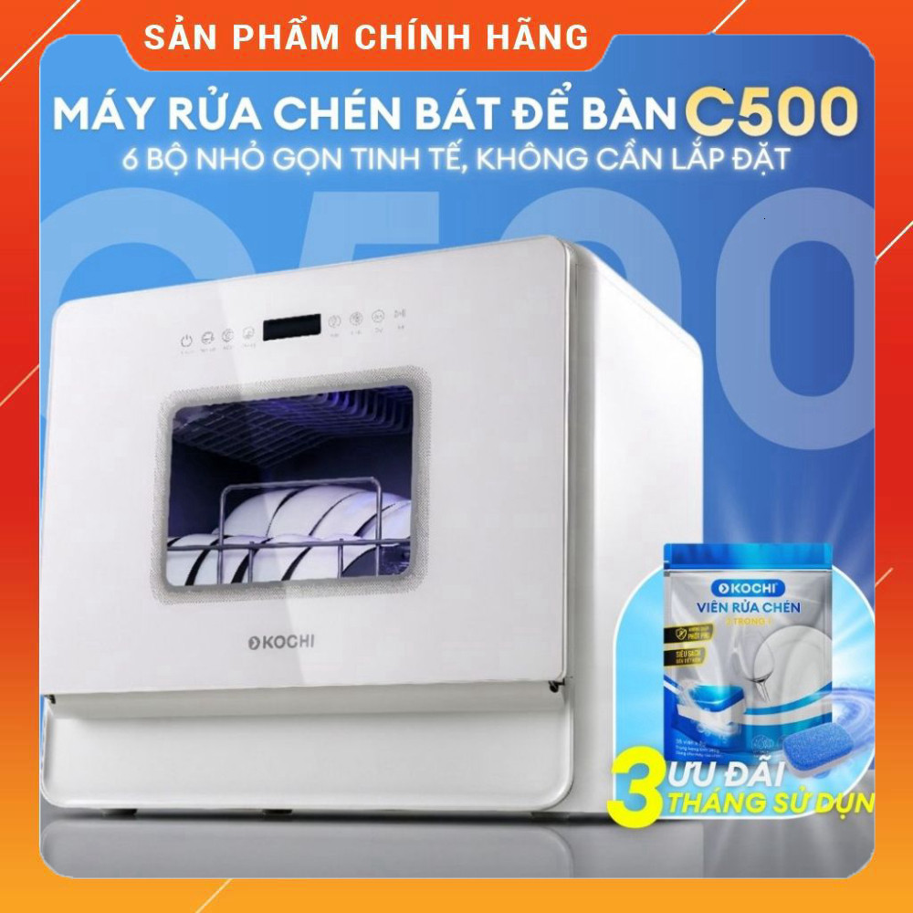 Sale Máy Rửa Chén Bát Đồ Gia Dụng Kochi C500 6 Bộ Sức Chứa Sấy Nóng PTC Miễn phí lắp đặt.
