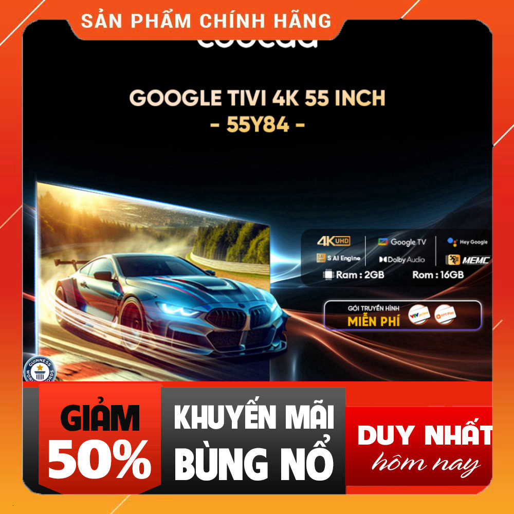Sale  Coocaa Tivi 4K 55Y84 55 Inch Tivi Khử Chi tiết, Cấu hình Cao Cấp, Hình Ảnh sắc nét Miễn phí lắ