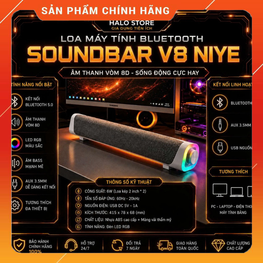 Sale Loa Soundbar Bluetooth NIYE V8 RGB - Âm Thanh Vòm 8D Cực Hay ### Description: Trang bị loa soun