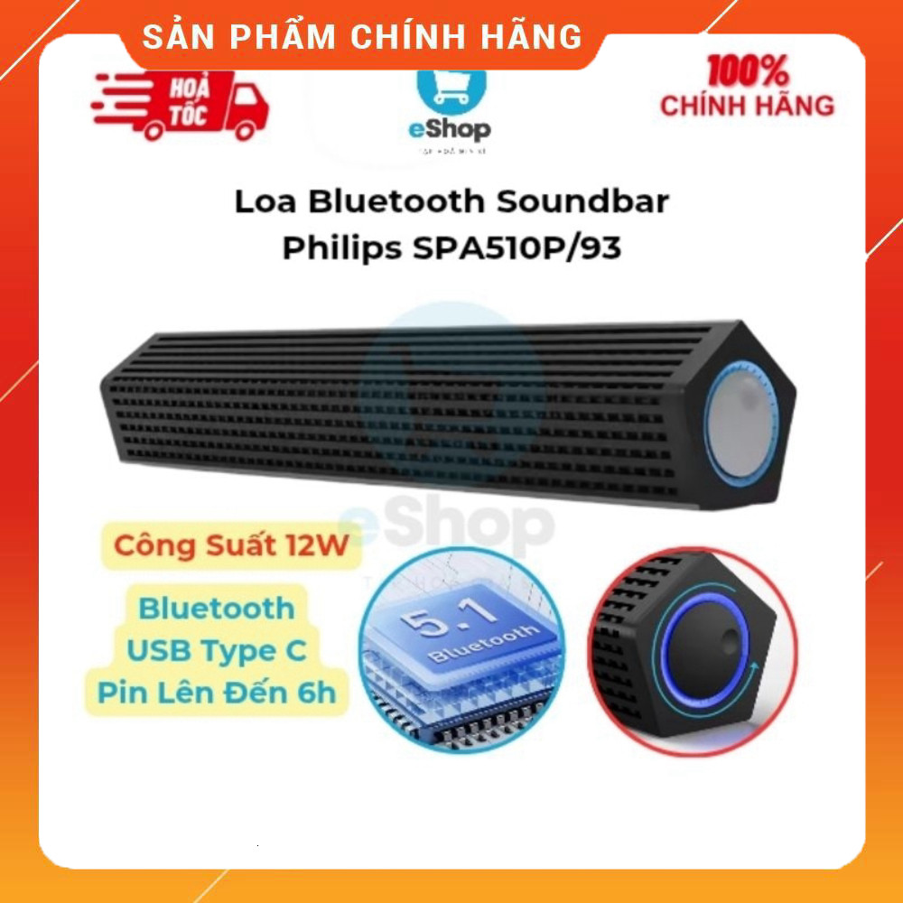 Sale Loa Âm Thanh Bluetooth Philips SPA510P/93 Công Suất 12W, Pin 6H Sạc Type C Hoặc Loa Bluetooth P