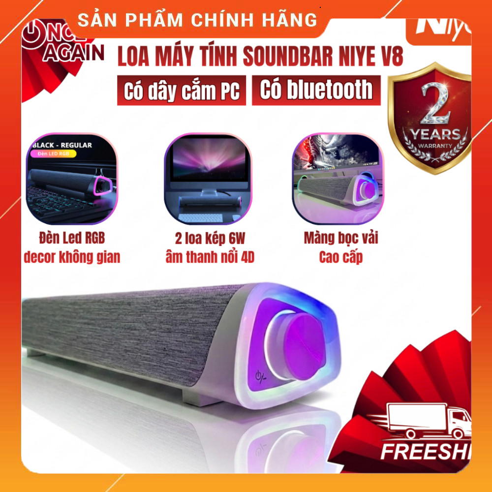 Sale Loa Soundbar Niye V8 Bluetooth LED RGB Bass Trầm Cho PC Laptop TV Chú ý: Loa Soundbar Niye V8 c