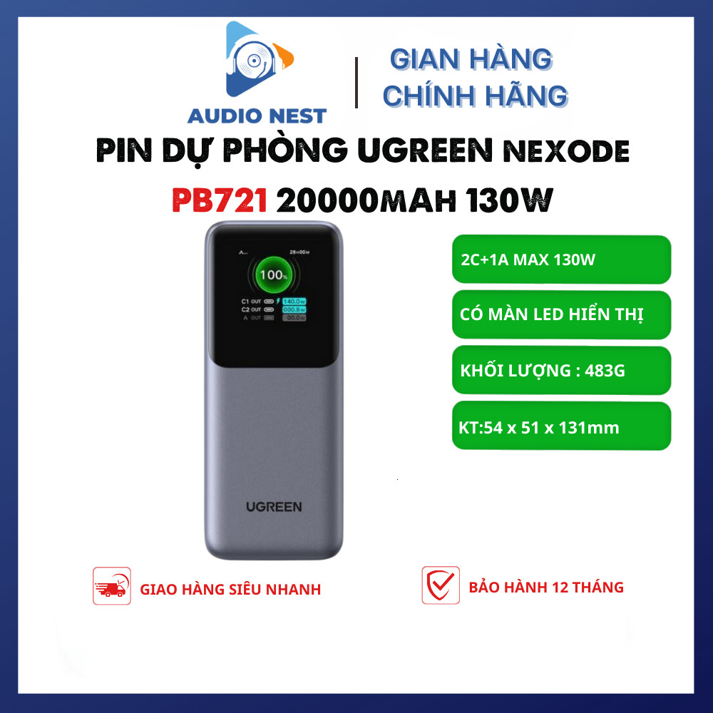 Pin Dự Phòng UGREEN 130W Nexode PB721 20000mAh Hỗ Trợ PD3.1/PSS/QC3.0 - Bảo Hành 12 Tháng