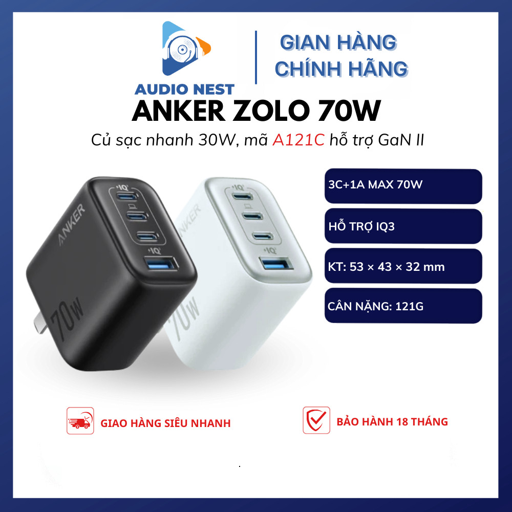 Sạc Nhanh Anker Zolo 70W A121C 4 cổng - Bảo Hành 18 Tháng