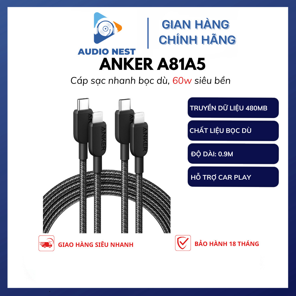 Cáp Sạc Nhanh Anker A81A5 A81A6 Bọc Dù C to L - Bảo Hành 18 Tháng.