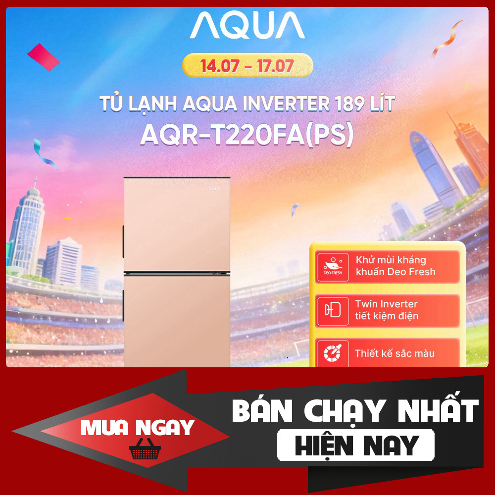 Tủ Lạnh Aqua 2 Cánh Inverter 189 Lít Màu Hồng AQR-T220FA(PS) Hoặc: Tủ Lạnh Aqua 2 Cánh 189L Inverter