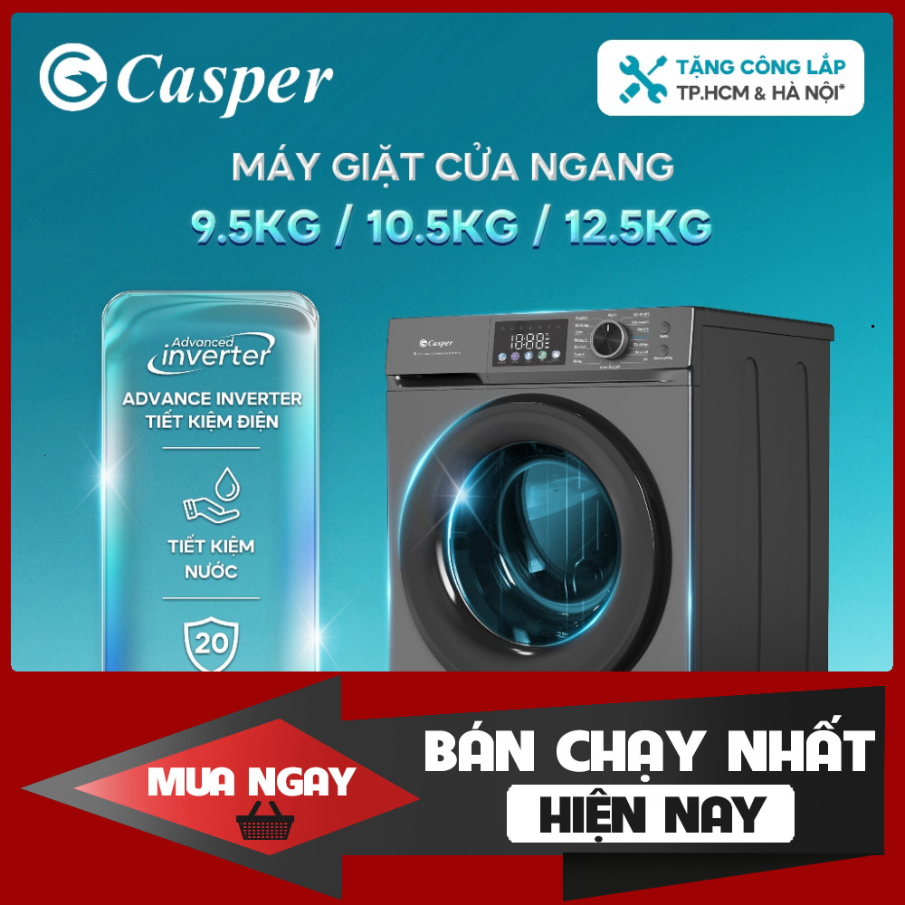 Máy Giặt Cửa Ngang Casper Inverter 8KG 9.5KG 10.5KG 12.5KG WF-D95VGR1 WF-D105VGR1 Chuyên Dụng Gia Dụ