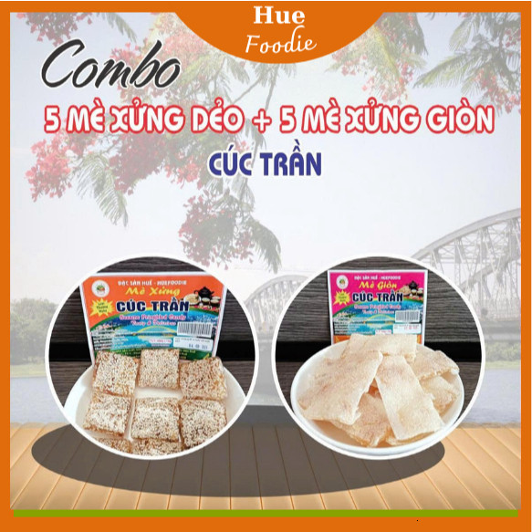 * Combo 5 gói kẹo mè xửng dẻo + 5 gói mè xửng giòn Cúc Trần, dẻo dai, giòn giòn, đặc sản Huế - 840