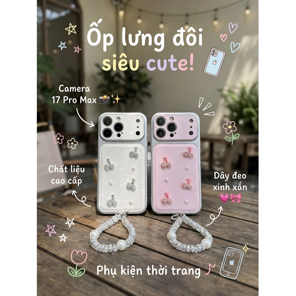 Ốp Lưng iPhone Đính Đá Cherry Lấp Lánh_ ốp lưng handmade