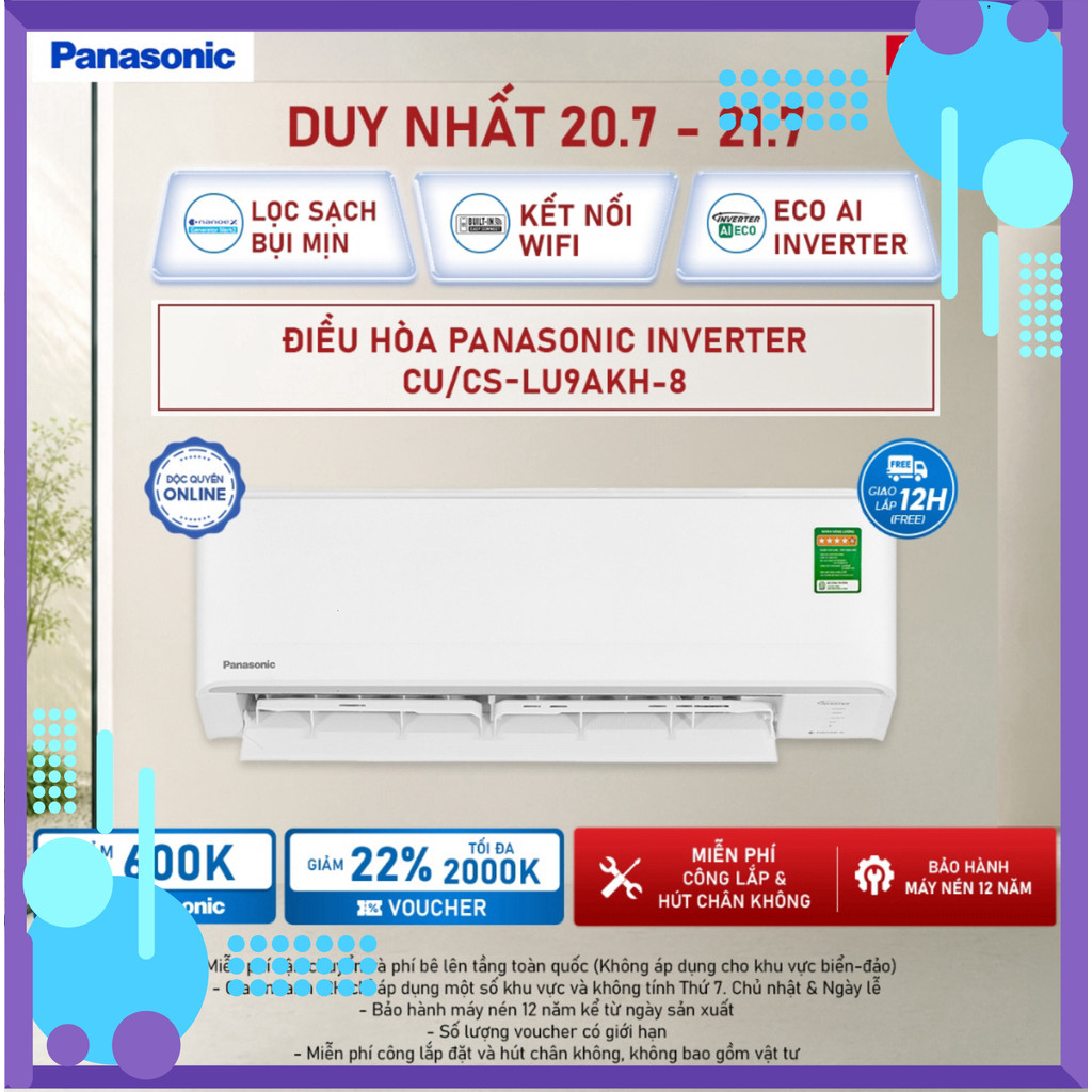 Chính hãng [Sẵn hàng miền Nam] [ELPN2TX GIẢM TỐI ĐA 2TR] Điều hòa Panasonic Inverter CU/CS-LU9AKH-8 