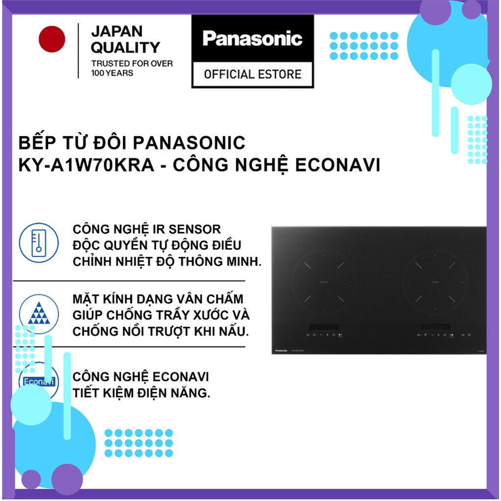 Chính hãng Bếp từ đôi Panasonic KY-A1W70KRA - Xuất xứ Nhật Bản, công nghệ ECONAVI tiết kiệm điện năn