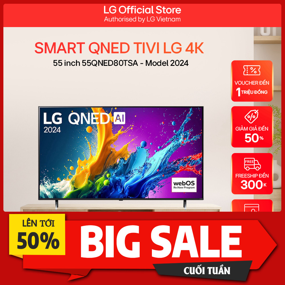 IB đặt đơn  Tivi LG QNED 55inch 4K 55QNED80TSA 2024 Đầy Đủ 4K Giúp Xem Phim Chi Phí Giao toàn quốc