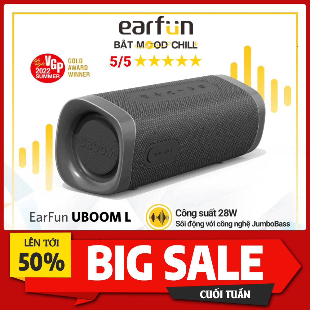 IIB đặt hàng Áo Lắng Tâm Bluetooth Earfun UBOOM L 28W Chống Nước IP67 Âm Thanh Jumbo Bass, Kết Nối A
