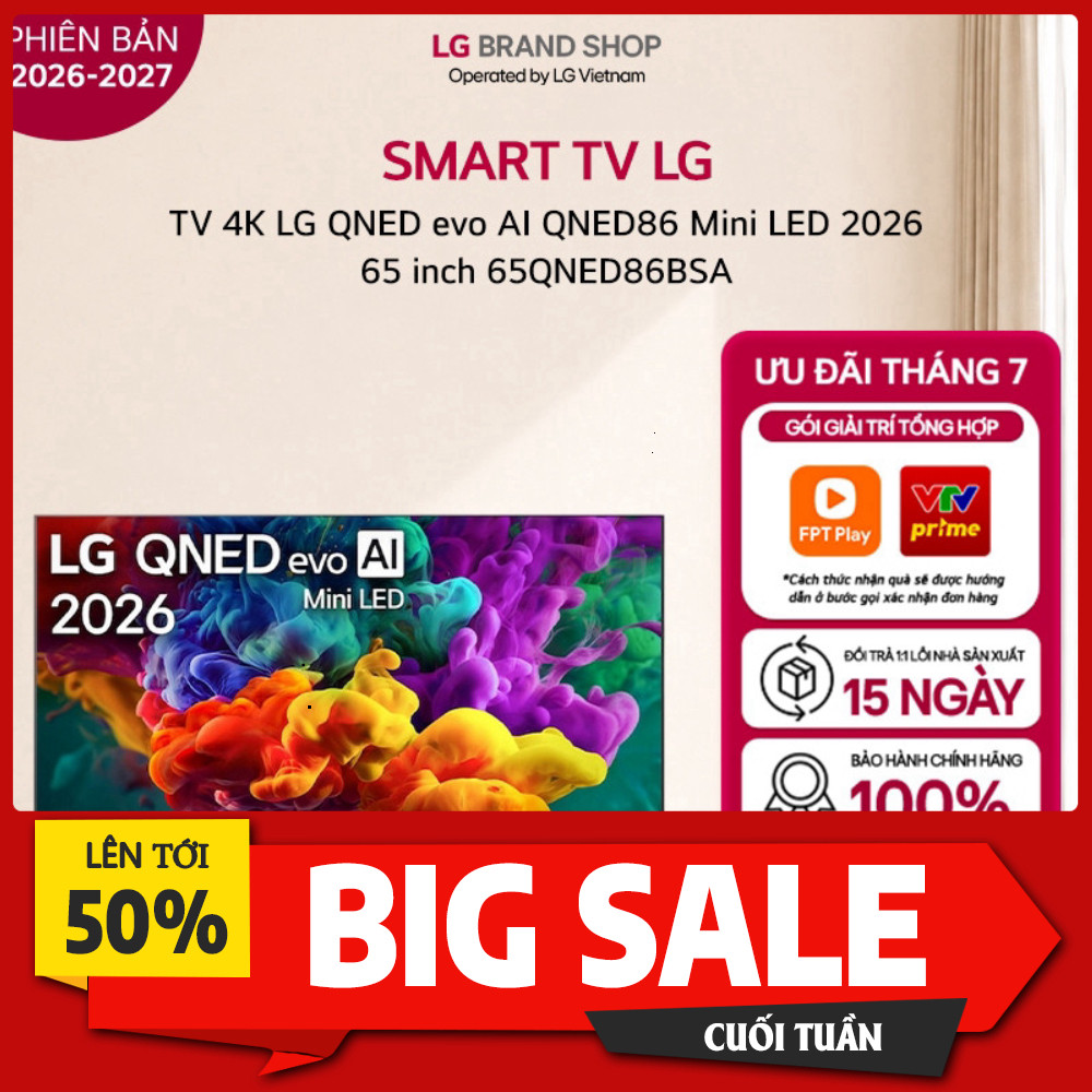 IB đặt đơn  Thiết Bị Điện Gia Dụng > Tivi & Phụ kiện > Tivi: Tivi Thông Minh LG 65 Inch QNED Evo Min