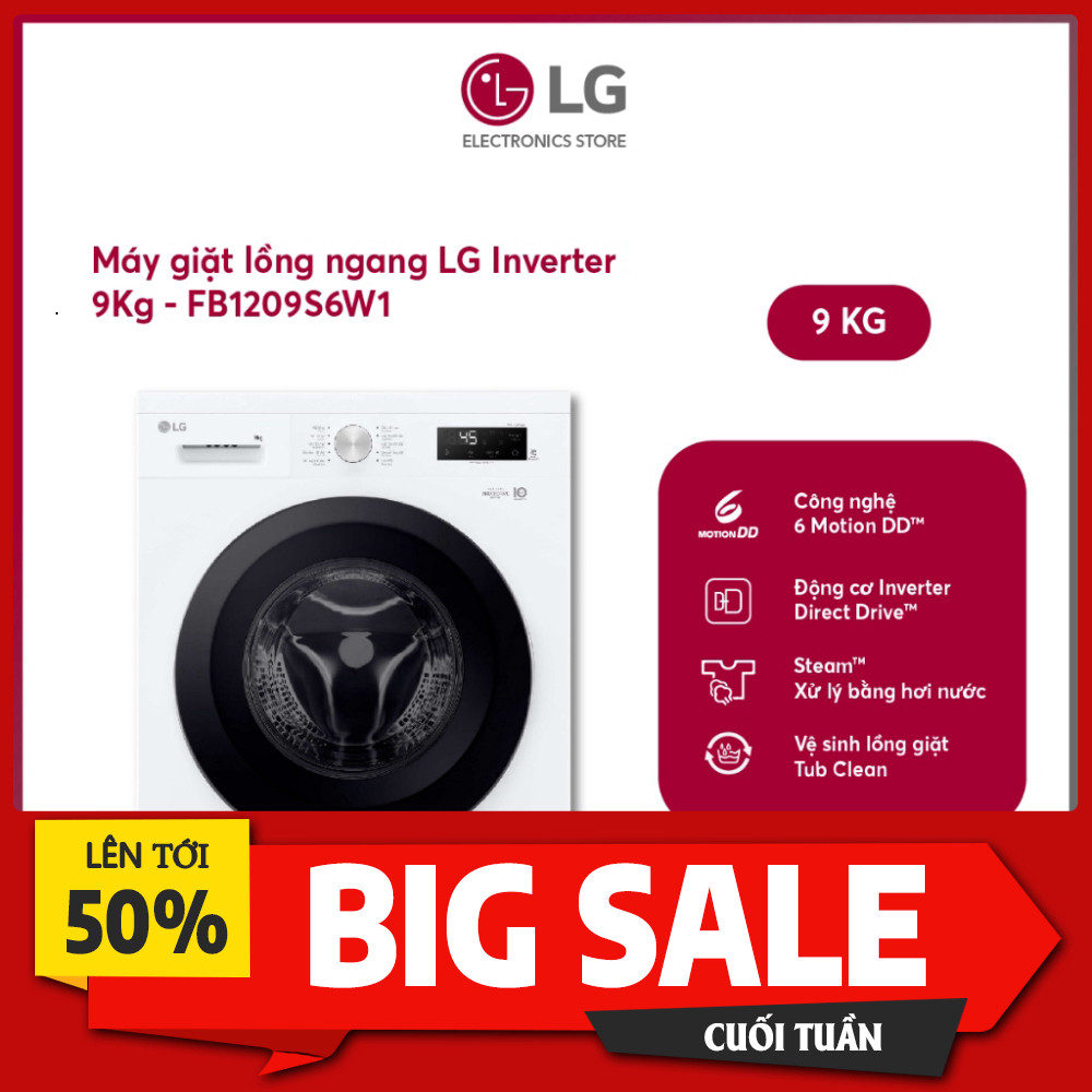 IB đặt hàng Máy Giặt LG Inverter 9Kg FB1209S6W1 3 Bảng Màu Tiện Lợi Output meets category: - "Thiết 