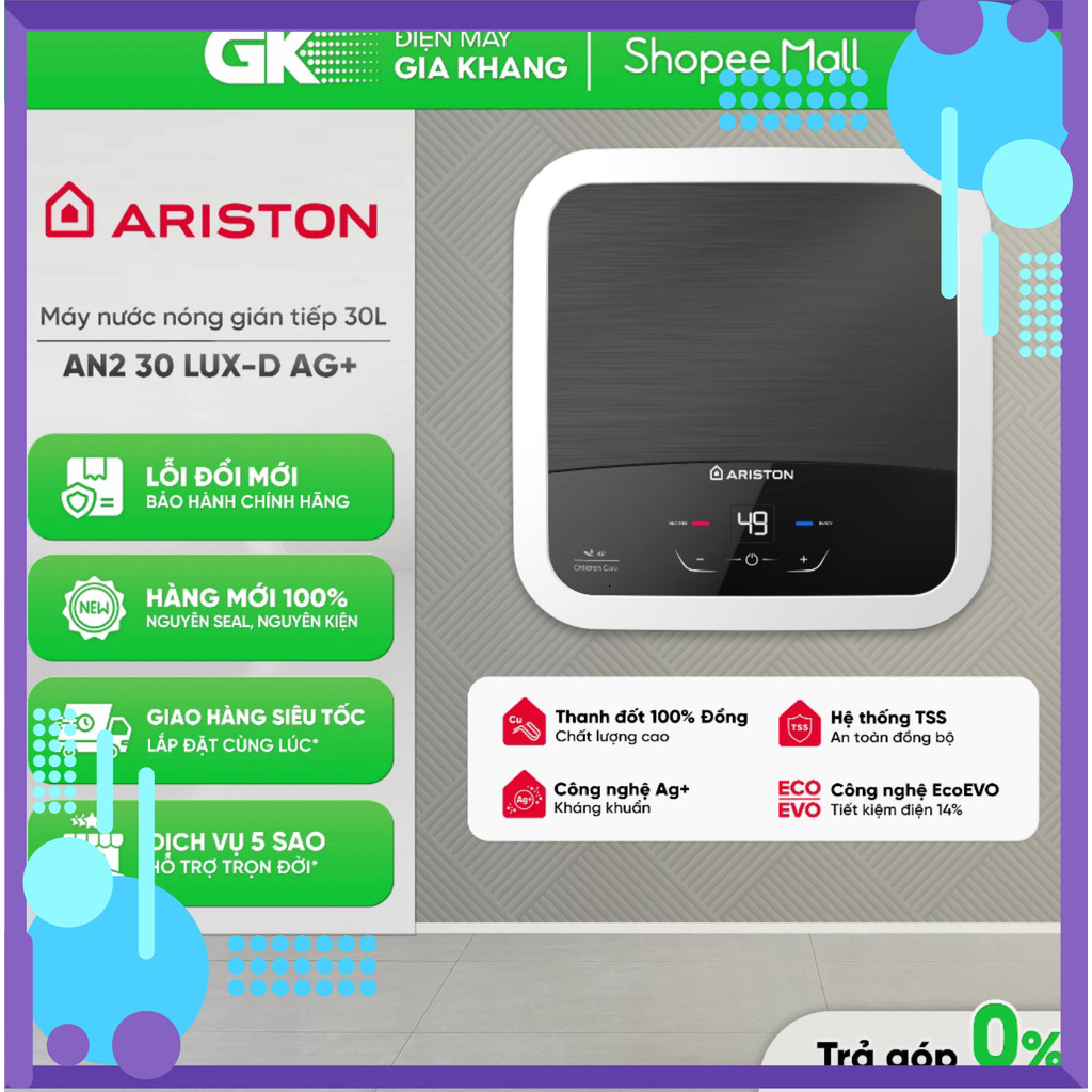 Chính hãng AN2 30 LUX-D AG+ -Máy Nước Nóng Gián Tiếp Ariston 30L AN2 30 LUX-D AG+ [Freeship HCM] )