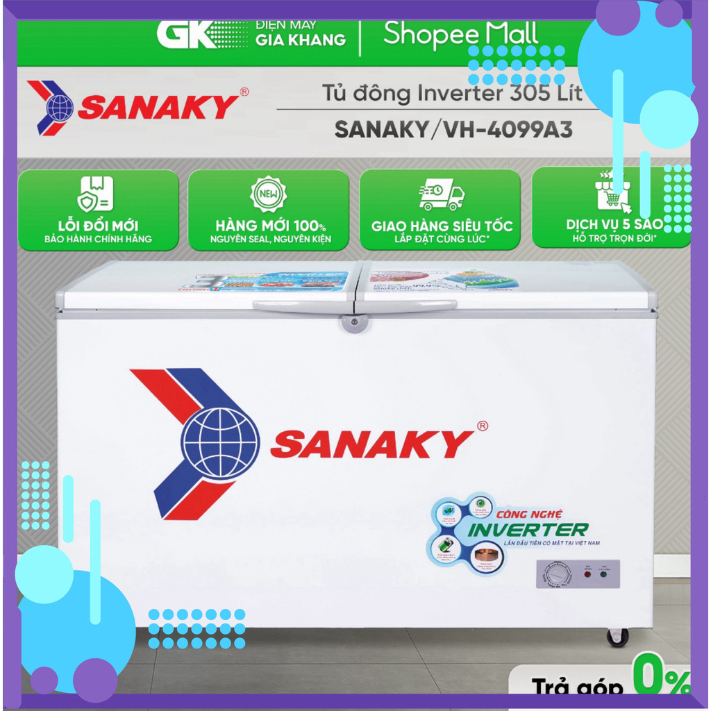 Chính hãng VH-4099A3 - Tủ Đông Sanaky 305 Lít VH-4099A3 - 1 Ngăn Đông 2 Cánh Mở [Freeship HCM] )
