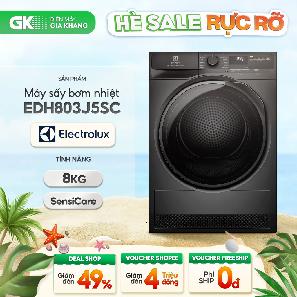 ( Máy Sấy Bơm Nhiệt ELECTROLUX EDH803J5WC (Trắng) | EDH803J5SC (Xám) 8 Kg [Toàn Quốc]{GIẢM 10%} )
