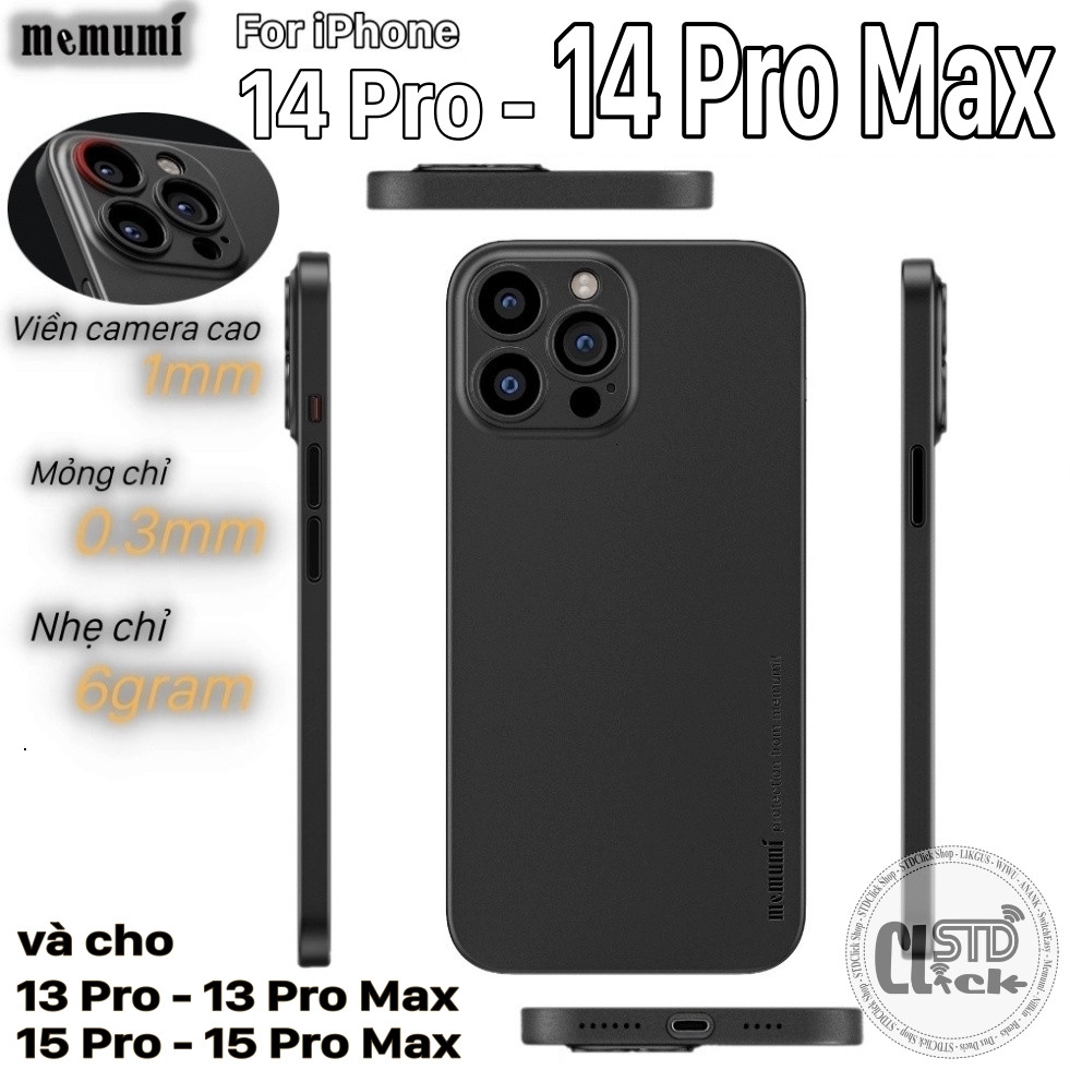 Ốp lưng siêu mỏng 0.3mm Phone 14 Pro  - 14 Pro Max và 13 Pro Max - 15 Pro Max MEMUMI MỎNG LỤA --