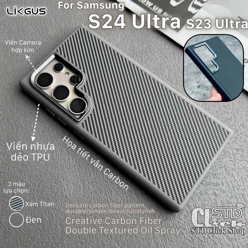 Ốp lưng Samsung Galaxy S23 Ultra 5G - S24 Ultra 5G - S24 Plus 5G - S24 5G Likgus Kevlar Carbon Fiber