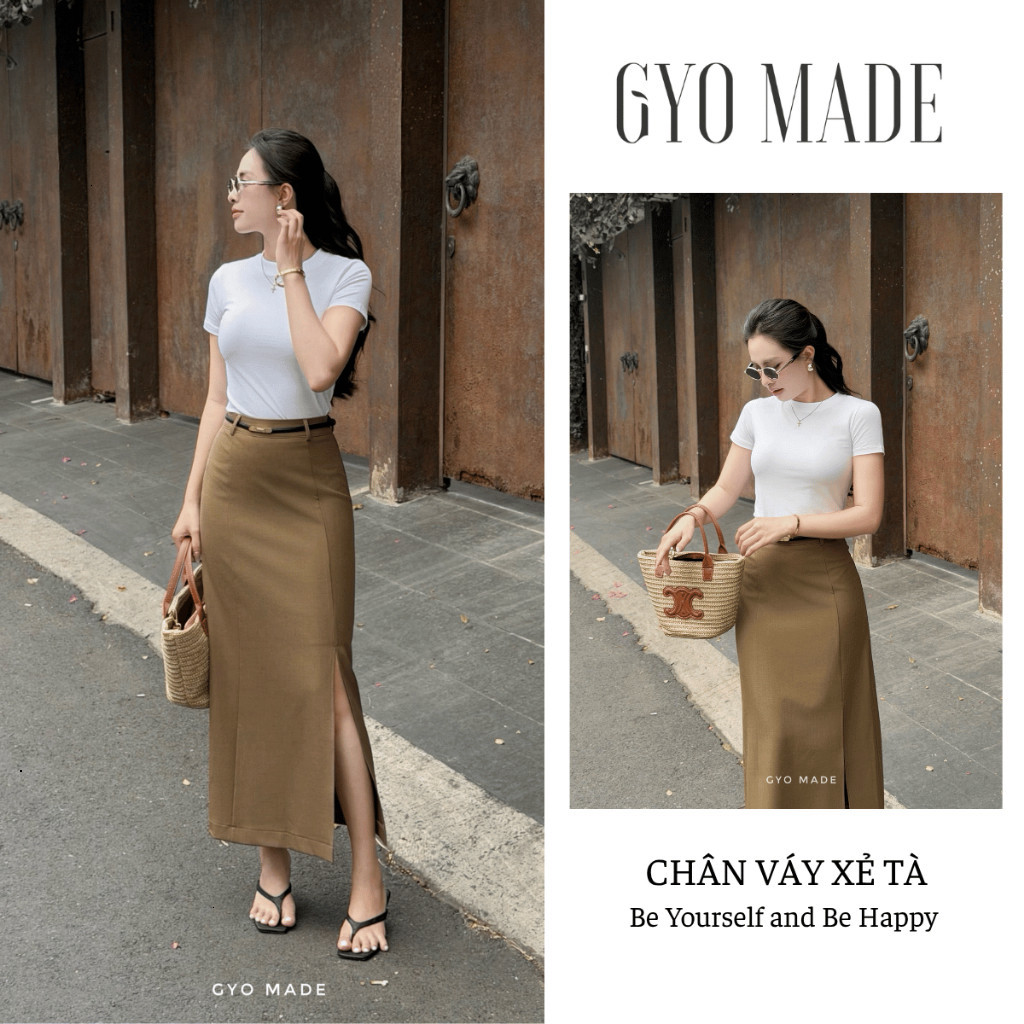 ( ODER SĂN SALE FREE )  [ GYO MADE SALE XÓT KHO ] [NEW] Chân váy dài xẻ tà GYOMADE® chất Twill cao c
