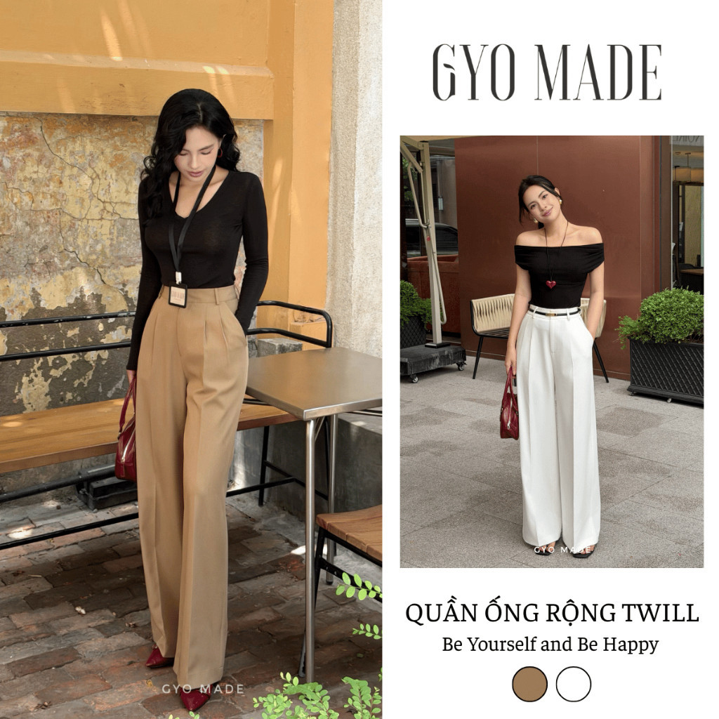 ( ODER SĂN SALE FREE )  [ GYO MADE SALE XÓT KHO ] [NEW] Quần ống SUÔNG nữ cạp cao GYOMADE® chất Twil