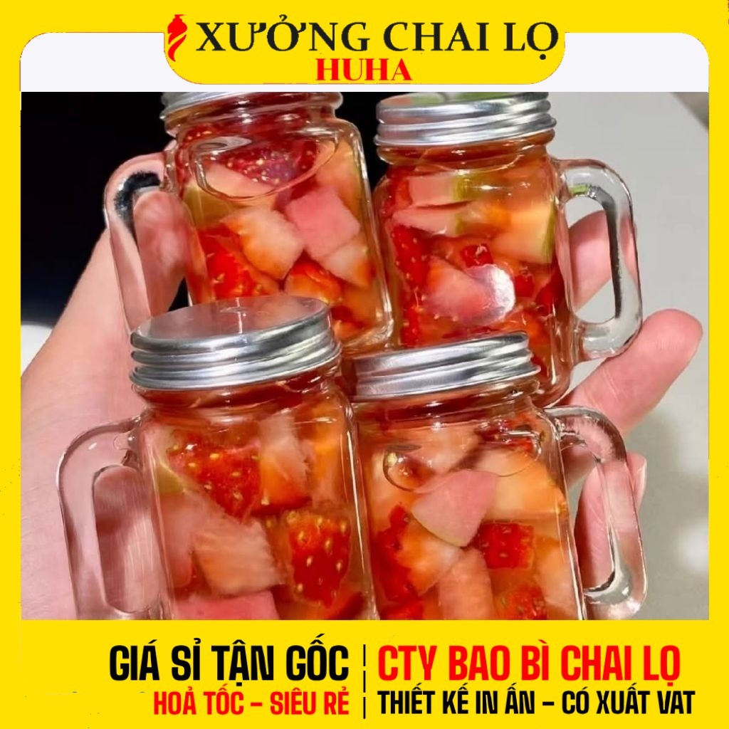 [COMBO 5 CÁI] Cốc Thủy Tinh Có Quai 40ml 120ml Nắp Nhôm Bạc Đựng Ginger Shot, Nước Ép, Cà Phê