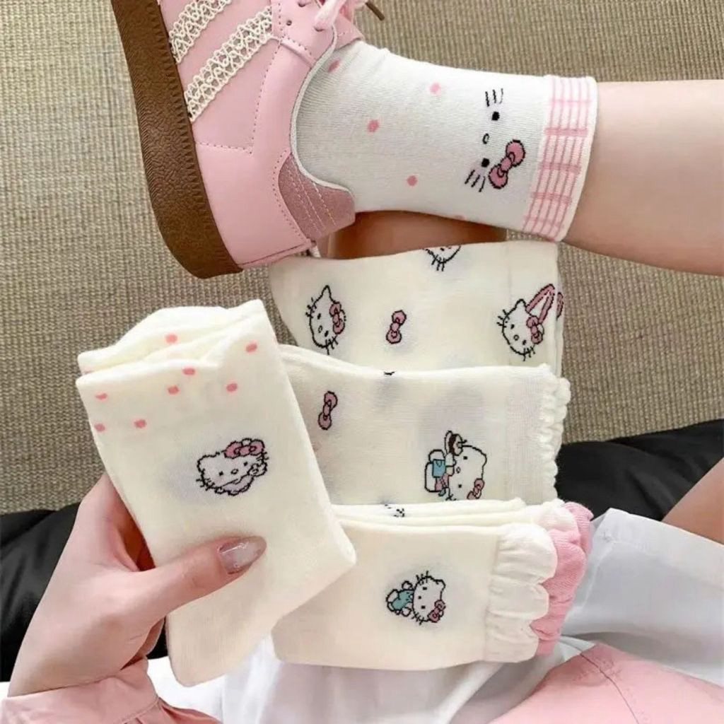 Combo 10 Đôi Tất Mèo Hello Kitty Cổ Cao Chất Kiệu Cotton Thoáng Khí babylove..store