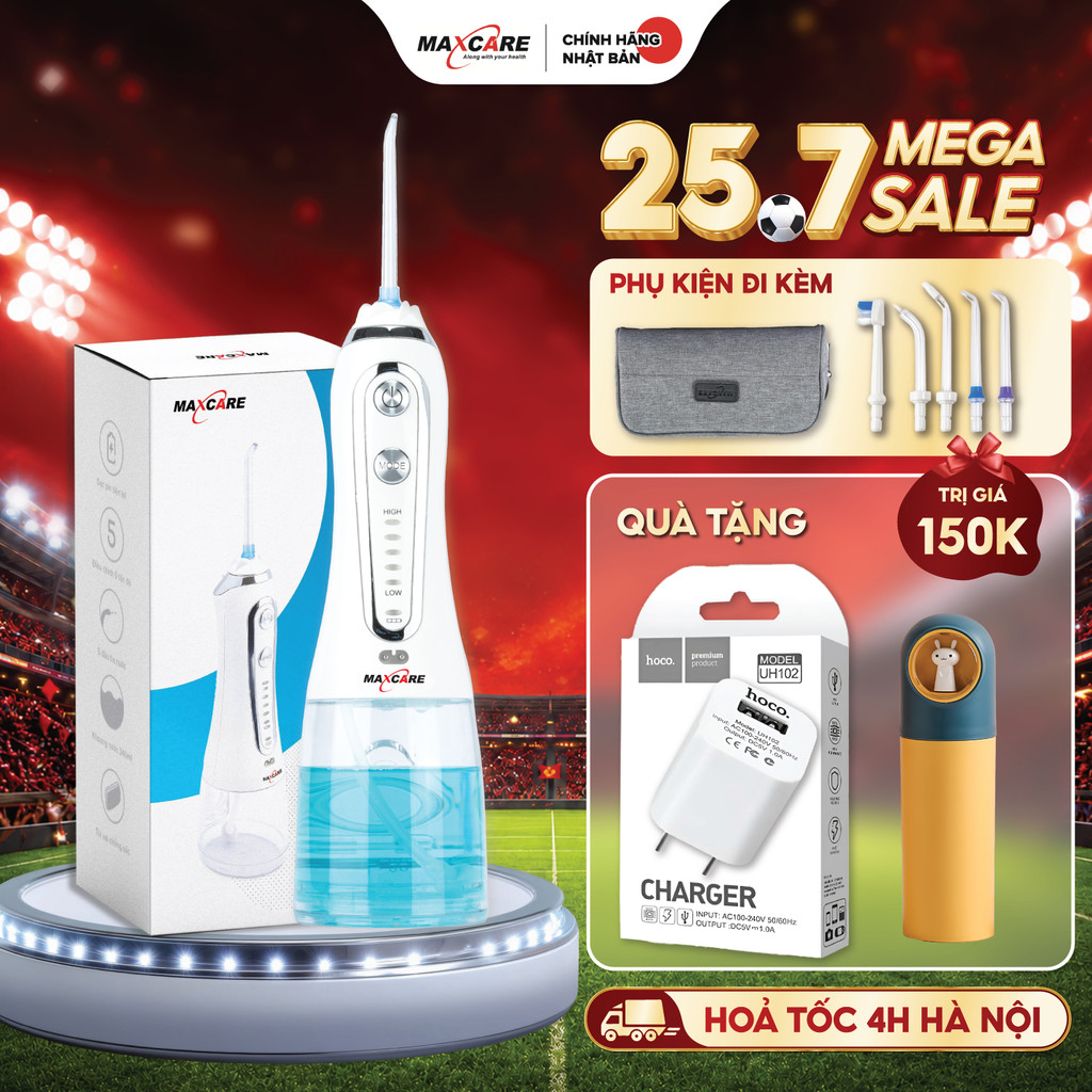 Máy tăm nước cầm tay Maxcare Max456S chính hãng Nhật Bản, 5 chế độ, Áp lực tia nước 1400 lần 1 phút sạch mảng bám | BigBuy360 - bigbuy360.vn