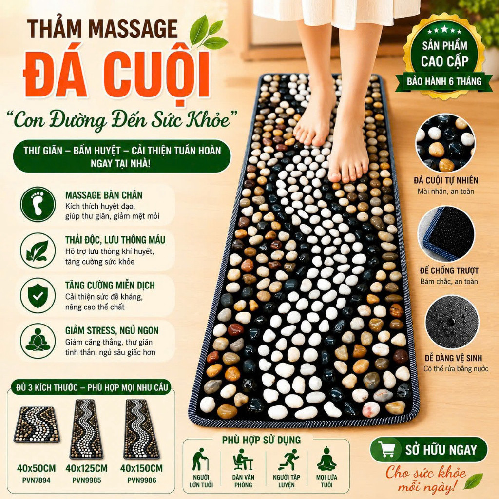 {Đủ Cỡ} Thảm Massage Đá Cuội "Con Đường Đến Sức Khỏe" | Thảm Massage Chân Bấm Huyệt Tại Nhà 40x50cm 