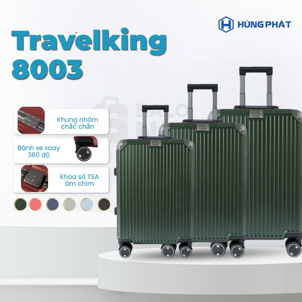 Hùng Phát siêu nhẹ [HÙNG PHÁT] Vali Khung Nhôm Khóa Sập Cao Cấp Travelking 8003 Hùng Phát  Chịu Lực 