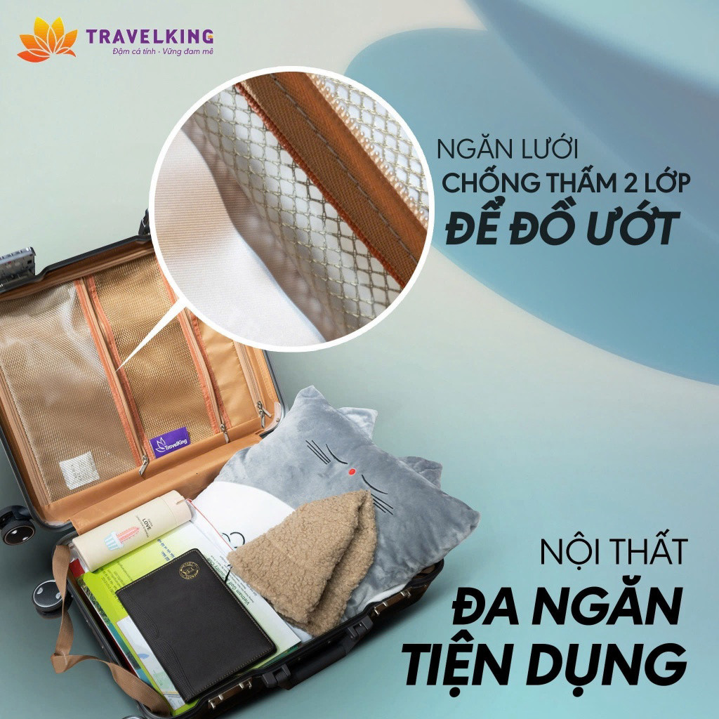 Hùng Phát siêu nhẹ [HÙNG PHÁT] Vali Khung Nhôm Khóa Sập Cao Cấp Travelking 8003 Hùng Phát  Chịu Lực 