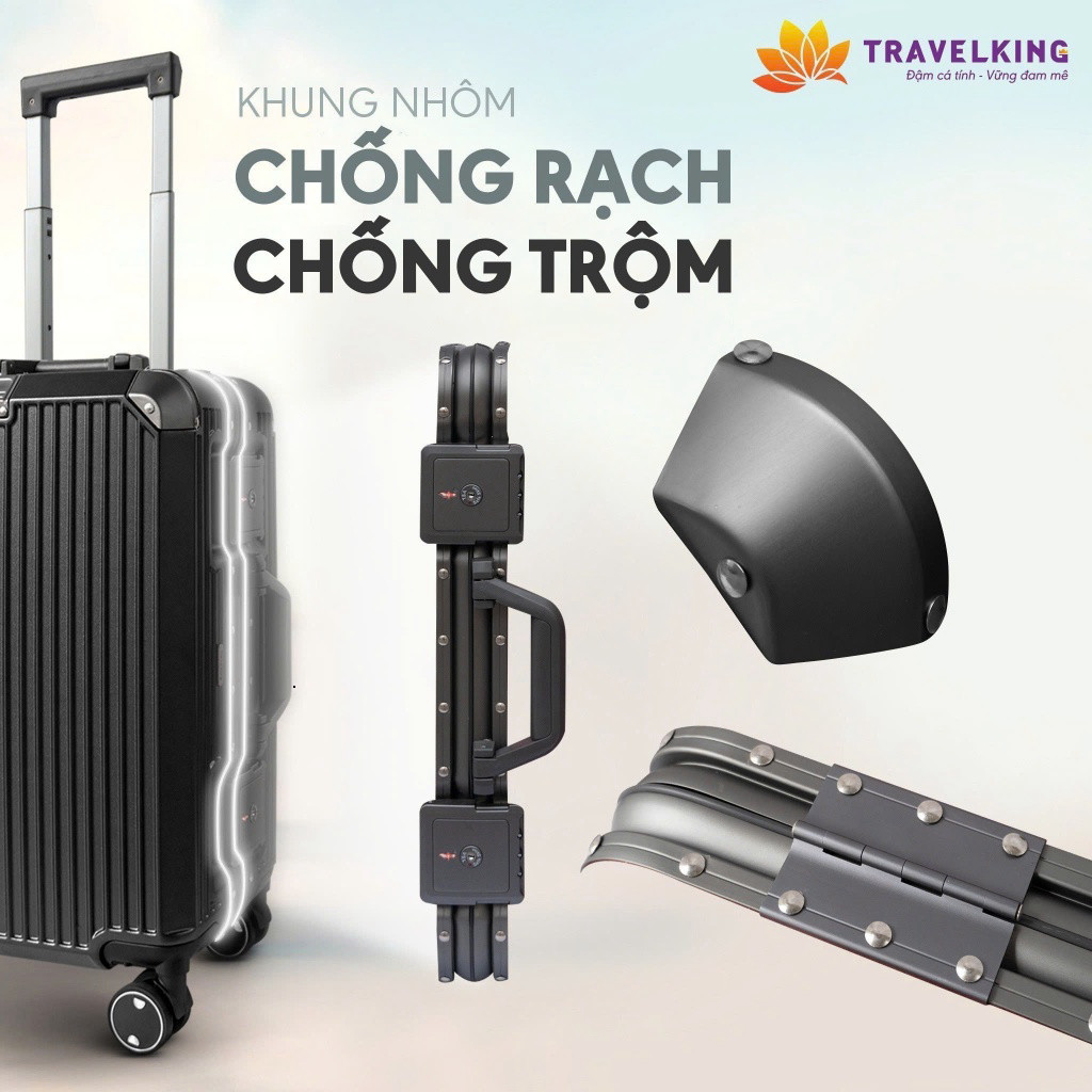 Hùng Phát siêu nhẹ [HÙNG PHÁT] Vali Khung Nhôm Khóa Sập Cao Cấp Travelking 8003 Hùng Phát  Chịu Lực 