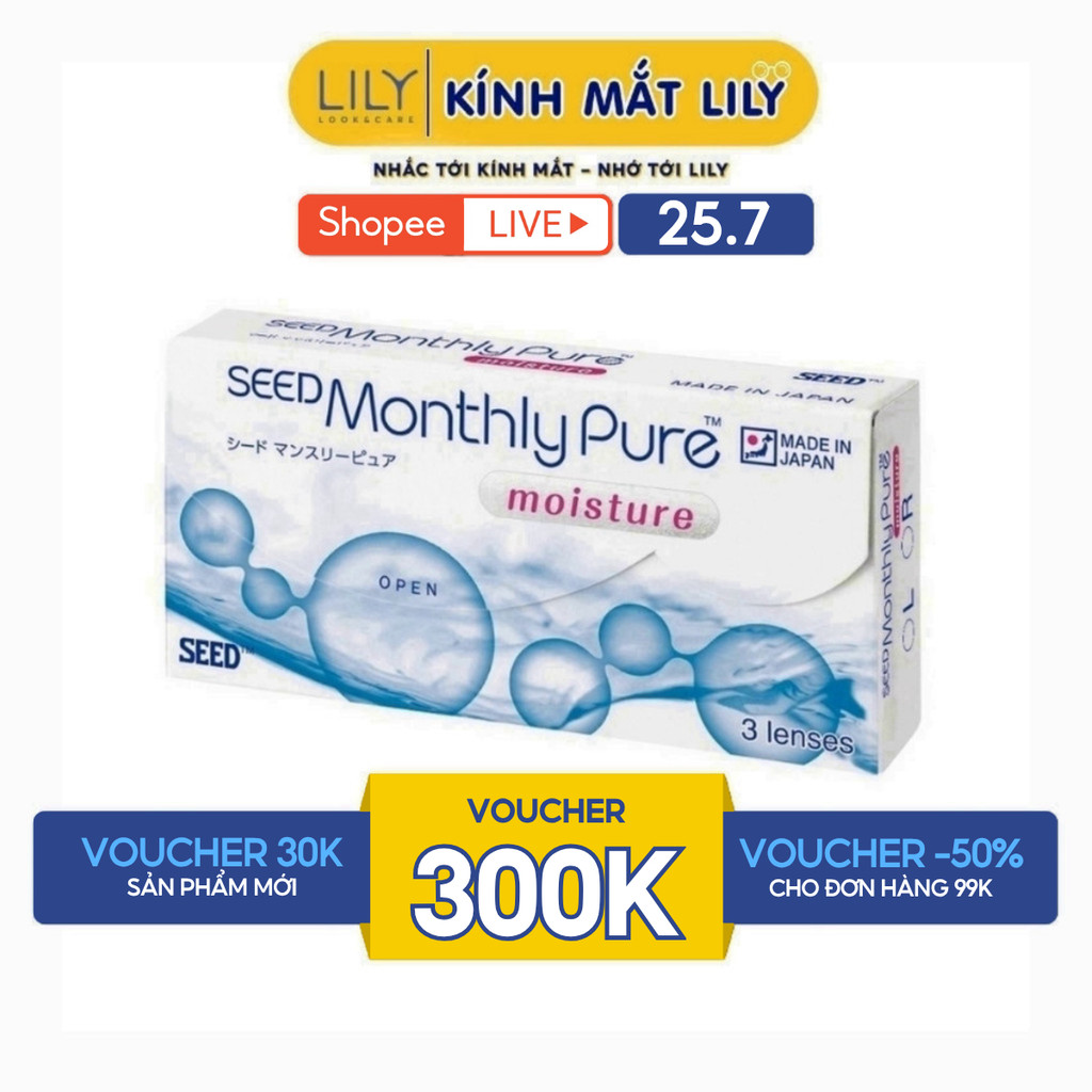 Lens 1 tháng LILYEYEWEAR kính áp tròng cận không màu SEED MonthlyPure moisture số 1 Nhật Bản độ tới 